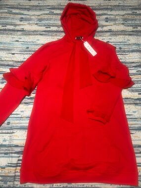 Elvi Red Hoodie Dress with Ruffle Sleeves